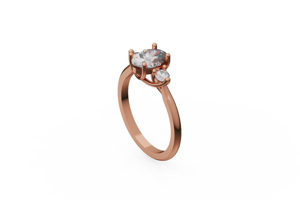 Oval Three Stone Ring With Rounded Side Stones