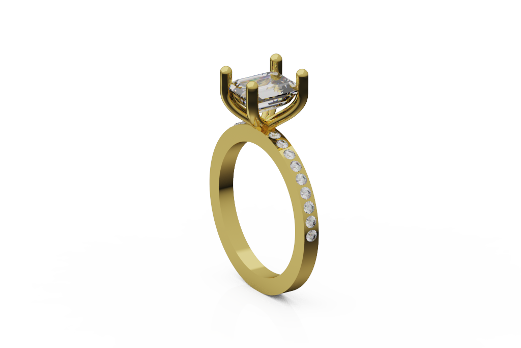 Emerald Cut Solitaire Ring With Pave Diamond Shoulders