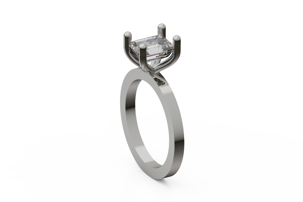 Emerald Cut Solitaire Ring With Plain Polished Shank