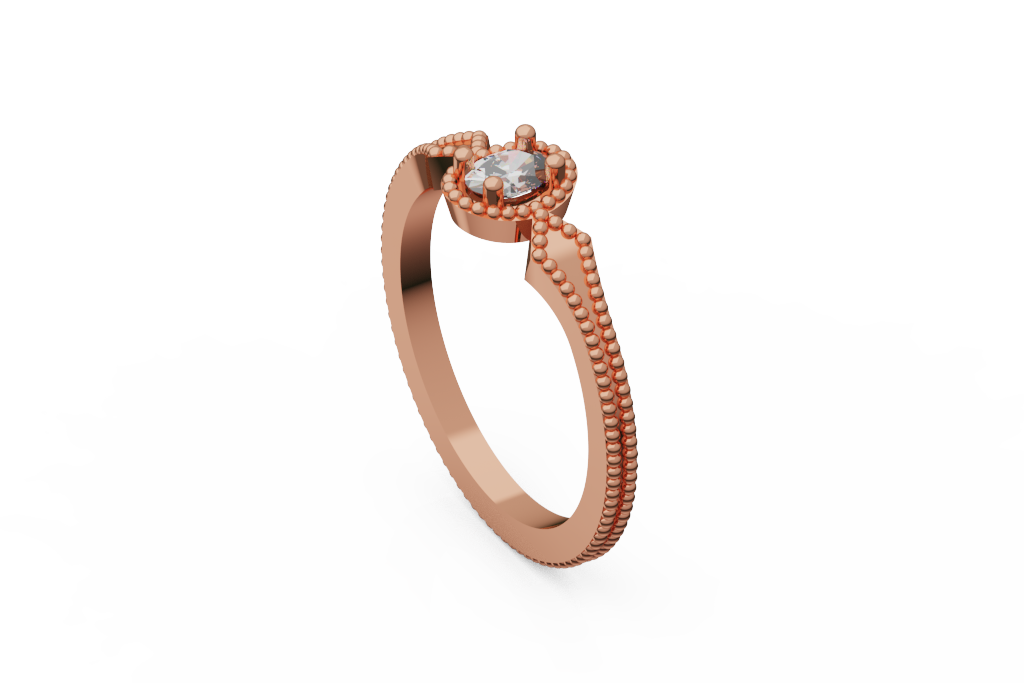 Oval Milgrain Halo Ring With Split Beaded Shoulders