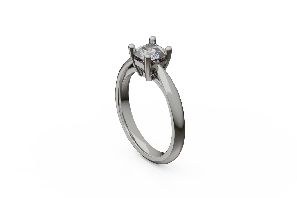 Princess Cut Solitaire Ring With Rounded Plain Shank