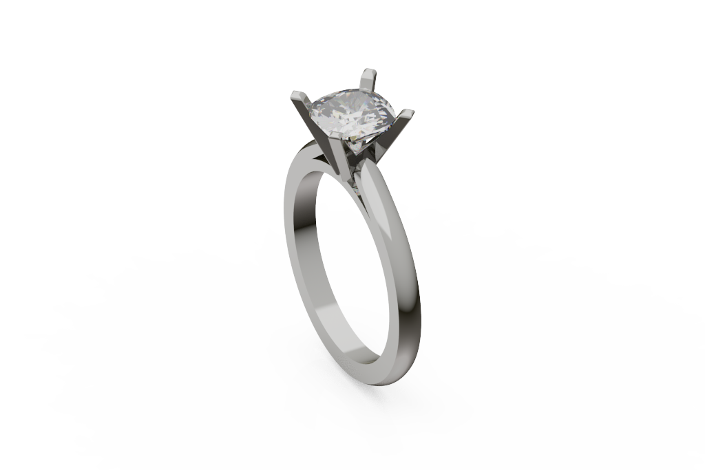 Cushion Cut Solitaire Ring With Angular Four Prong Head