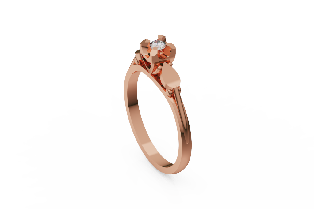 Petal Accent Solitaire Ring With Raised Round Center