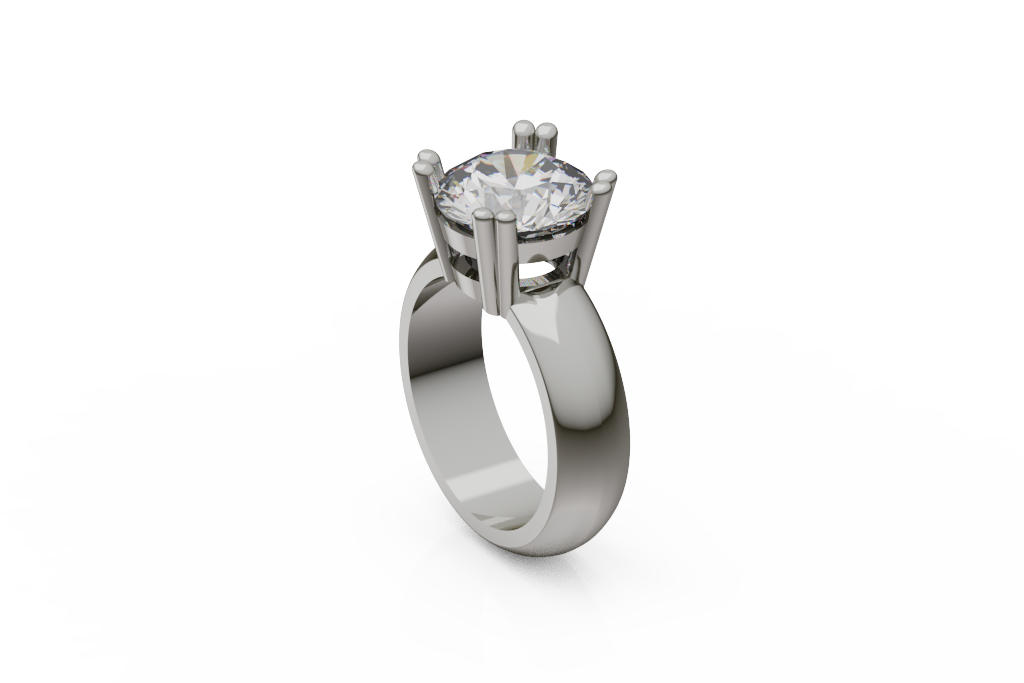 Wide Polished Round Solitaire Ring With Sculpted Shoulders