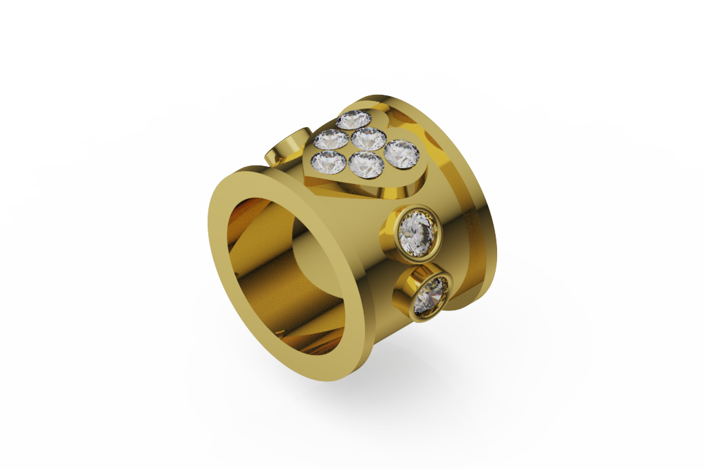 Wide Barrel Charm With Heart Diamond Cluster