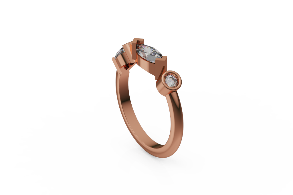 Asymmetrical Three Stone Ring With Marquise Center