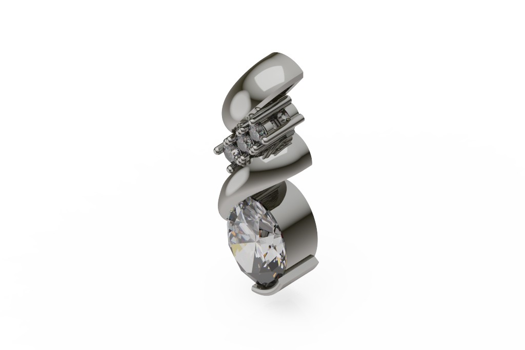 Sculptural Bypass Charm With Large Round Stone And Diamond Row