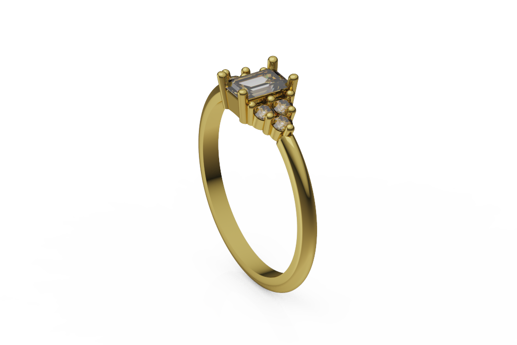 Emerald Cut Ring With Graduated Round Side Clusters