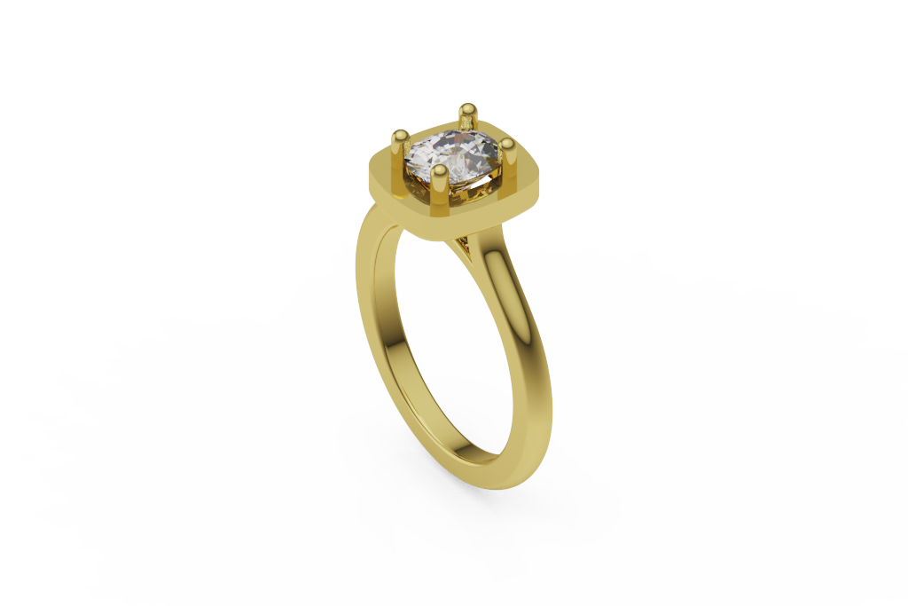 Cushion Center Ring With Rounded Rectangular Bezel Frame