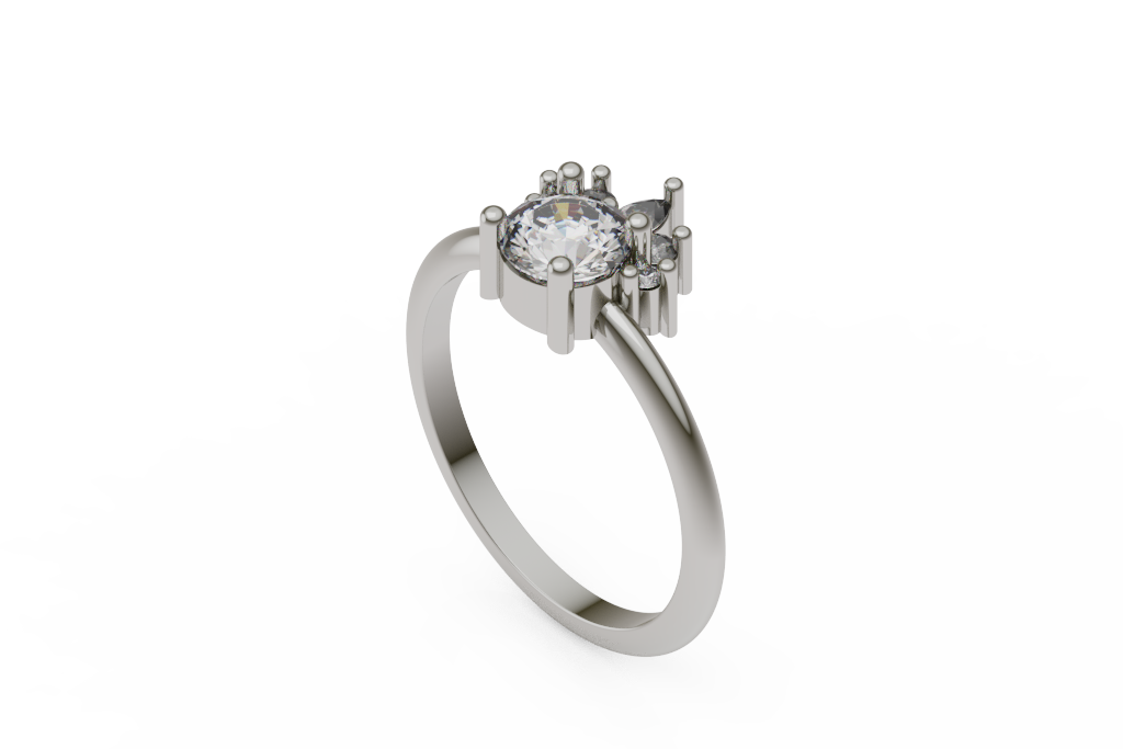 Round Solitaire Ring With Crown Cluster Accent Top