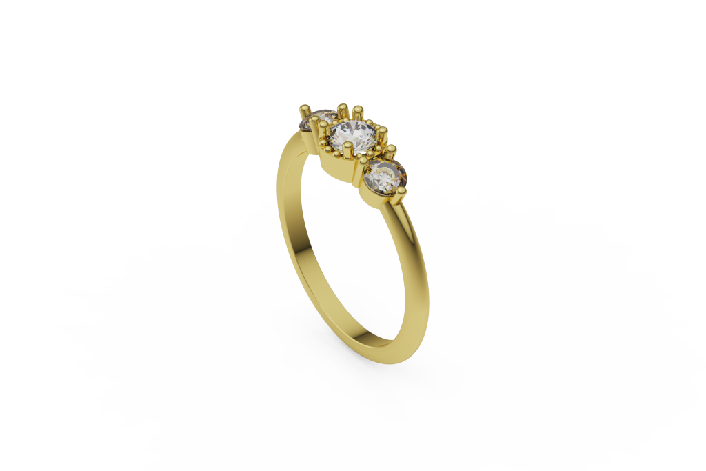 Beaded Three Stone Ring With Round Center And Side Stones