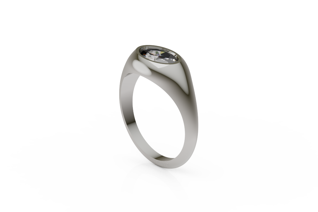 Wide Bezel Set Round Signet Ring