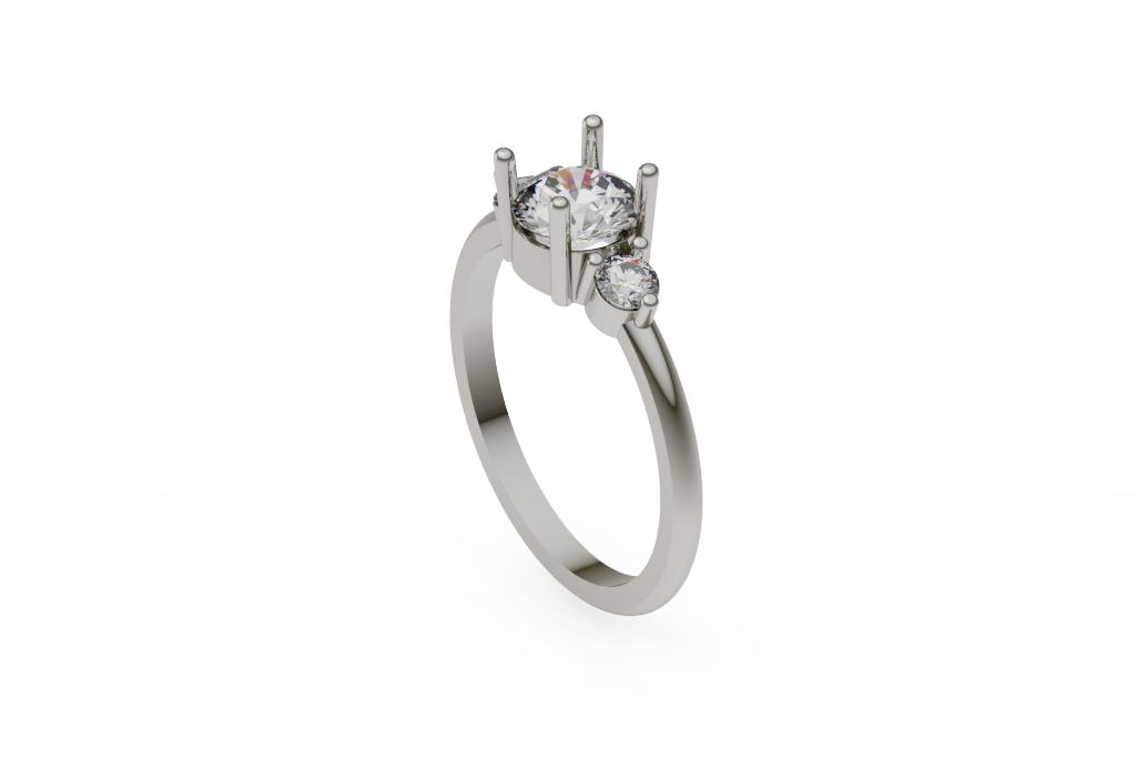 Round Three Stone Ring With Tall Prong Center