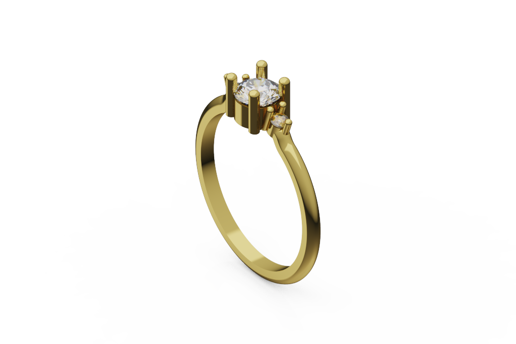 Round Center Ring With Petite Side Accent Clusters