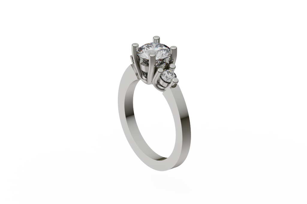 Round Three Stone Ring With Thick Polished Band