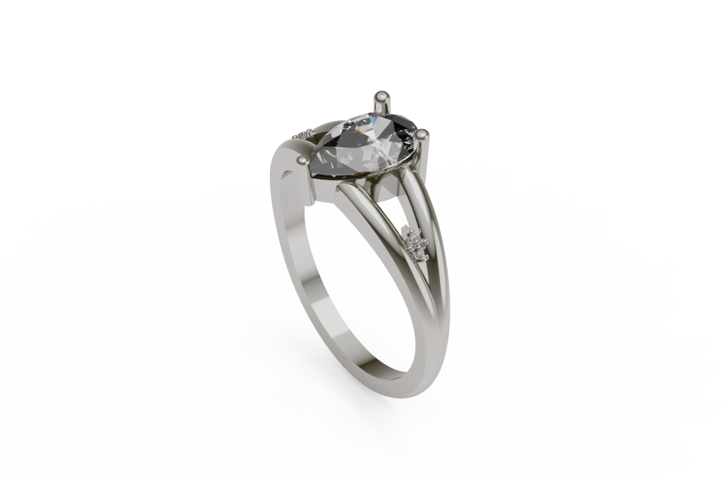 Pear Shape Bypass Ring With Split Shoulders And Tiny Floral Accents