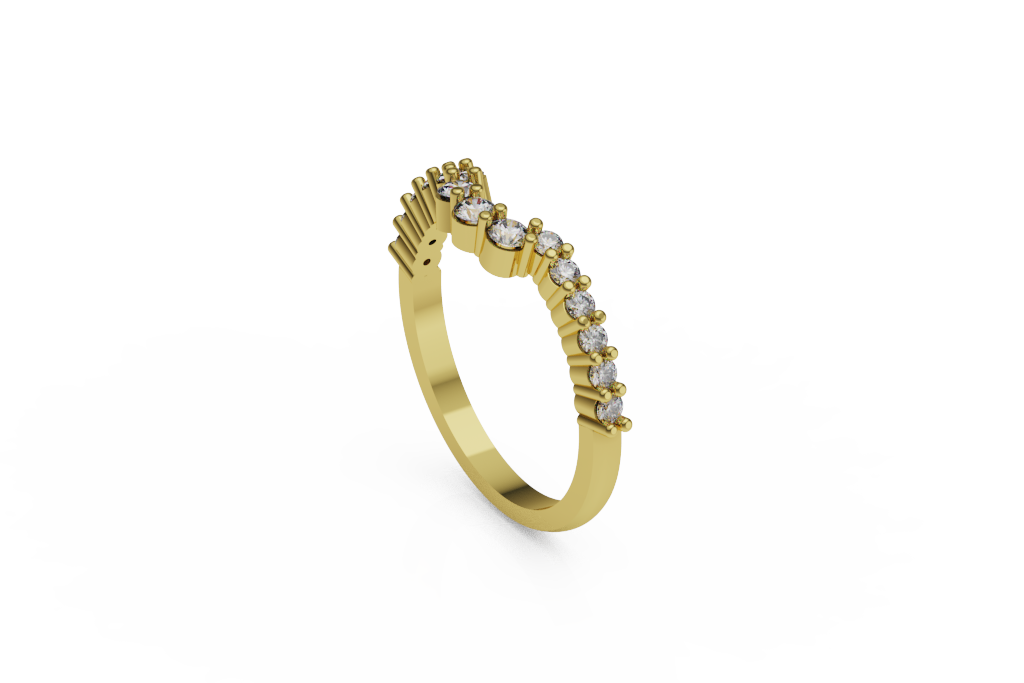 Diamond Crown Band With Round Row And Baguette Fan Ends