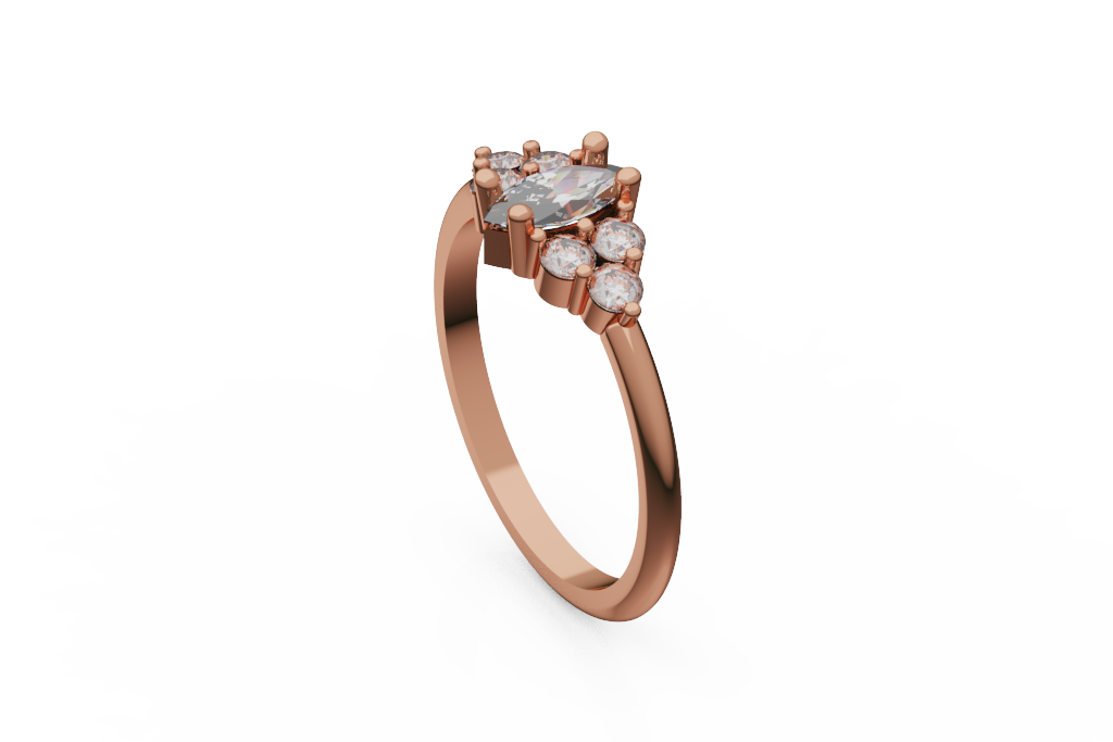 Marquise Center Ring With Round Cluster Side Accents