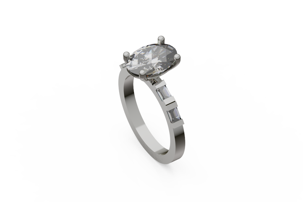 Oval Center Ring With Baguette Accent Shoulders