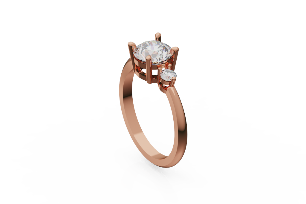 Round Three Stone Ring With Trellis Side Detail
