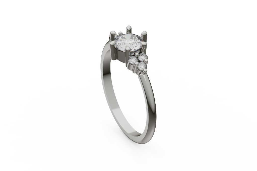 Round Center Ring With Graduated Cluster Shoulders