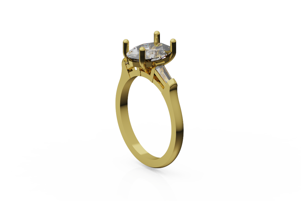 Oval Three Stone Ring With Tapered Baguette Side Stones