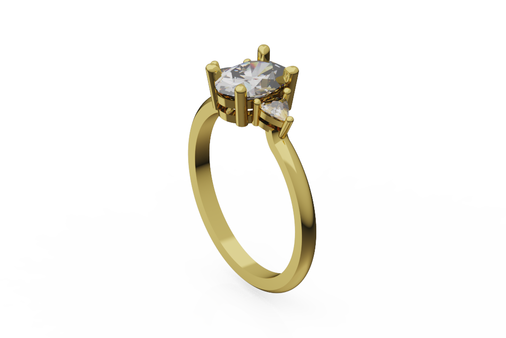 Oval Three Stone Ring With Trillion Side Stones