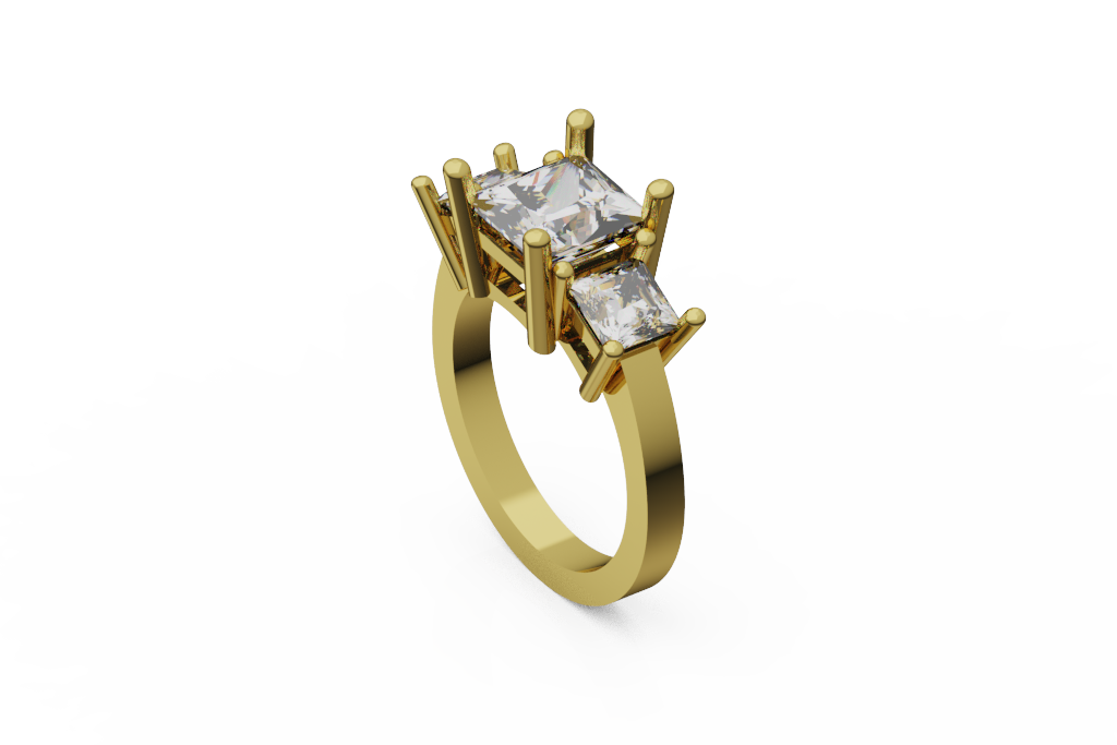 Princess Cut Three Stone Ring With Tapered Side Stones