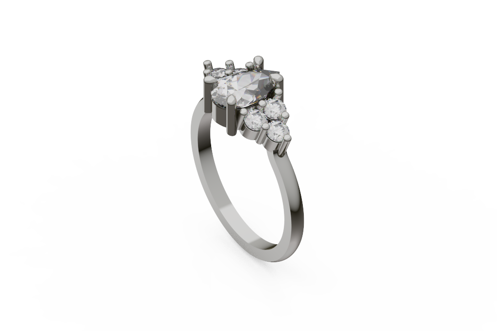 Pear Center Cluster Ring With Round Side Halo Stones