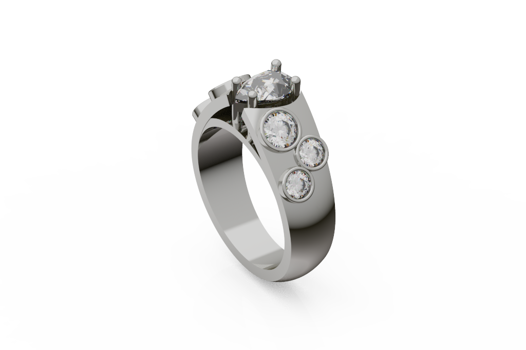 Wide Pear Center Ring With Bezel Set Round Side Stones