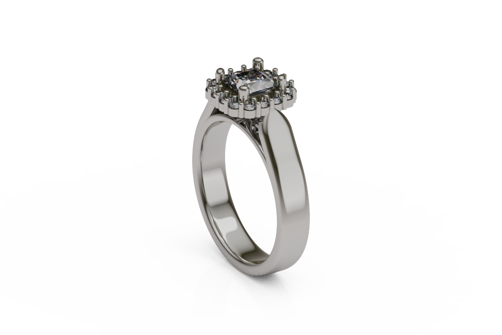 Princess Cut Cushion Halo Ring With Wide Cathedral Shoulders