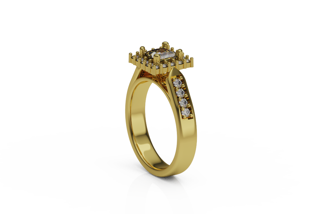 Princess Cut Halo Engagement Ring With Graduated Stone Shoulders
