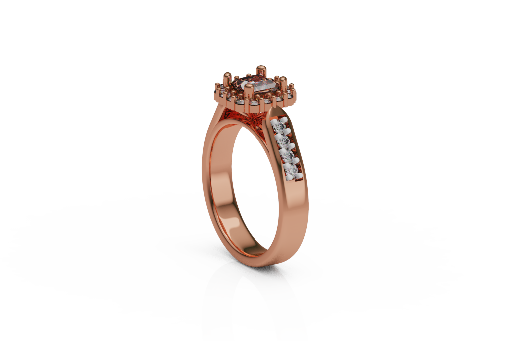 Princess Cut Cushion Halo Ring With Open Split Stone Shoulders
