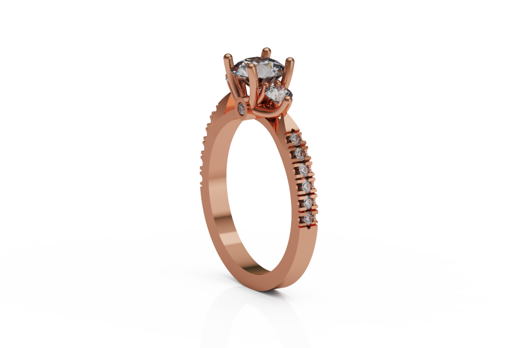 Round Three Stone Ring With Graduated Step Cut Shoulders