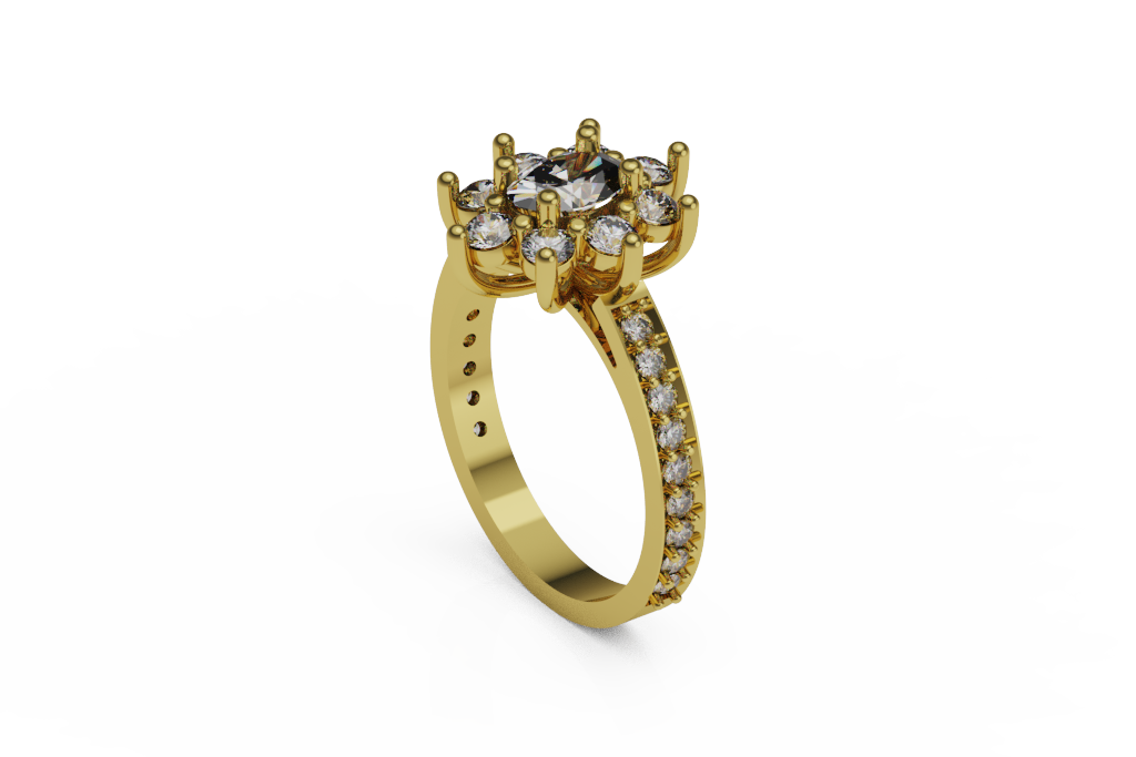 Oval Cut Scalloped Halo Engagement Ring With Slim Pave Shoulders