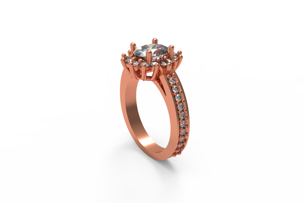 Oval Floral Half Halo Ring With Split Pave Cathedral Shoulders