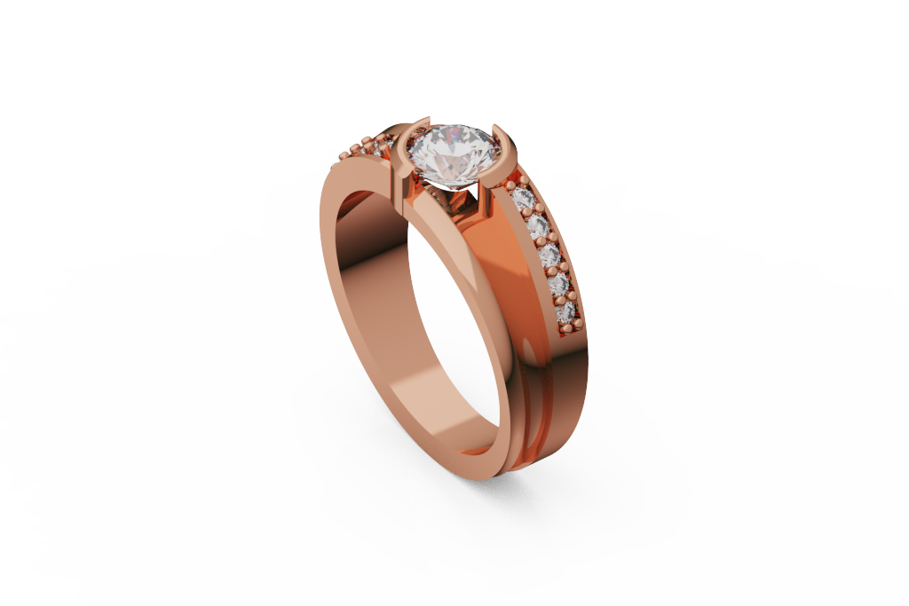 Round Partial Bezel Bypass Ring With Offset Stone Ribbons