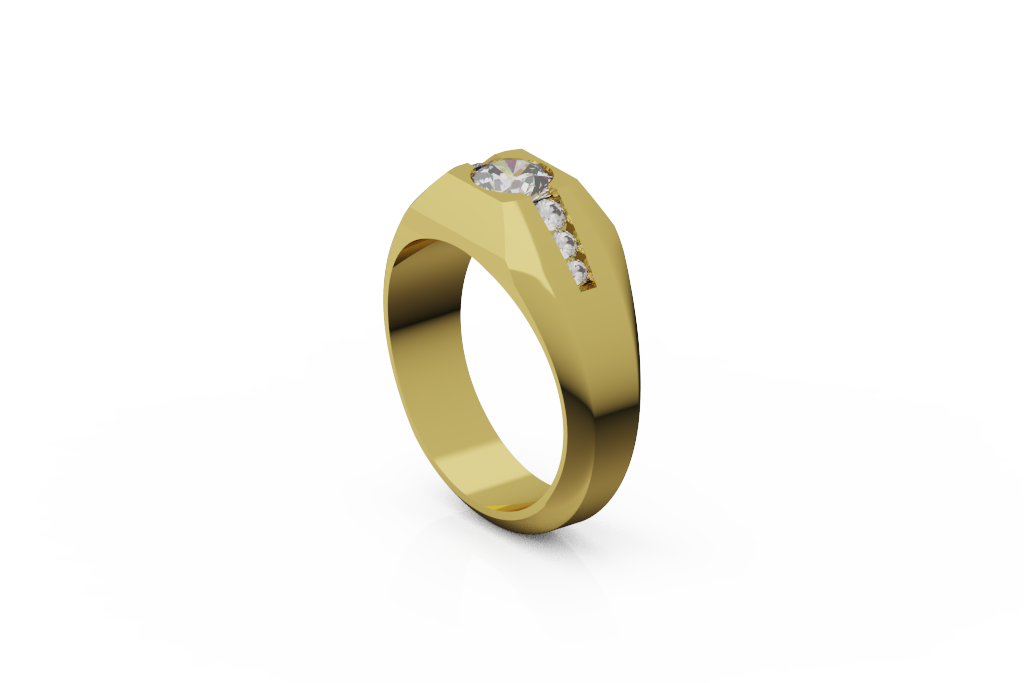 Geometric Round Stone Signet Ring With Recessed Accent Channels