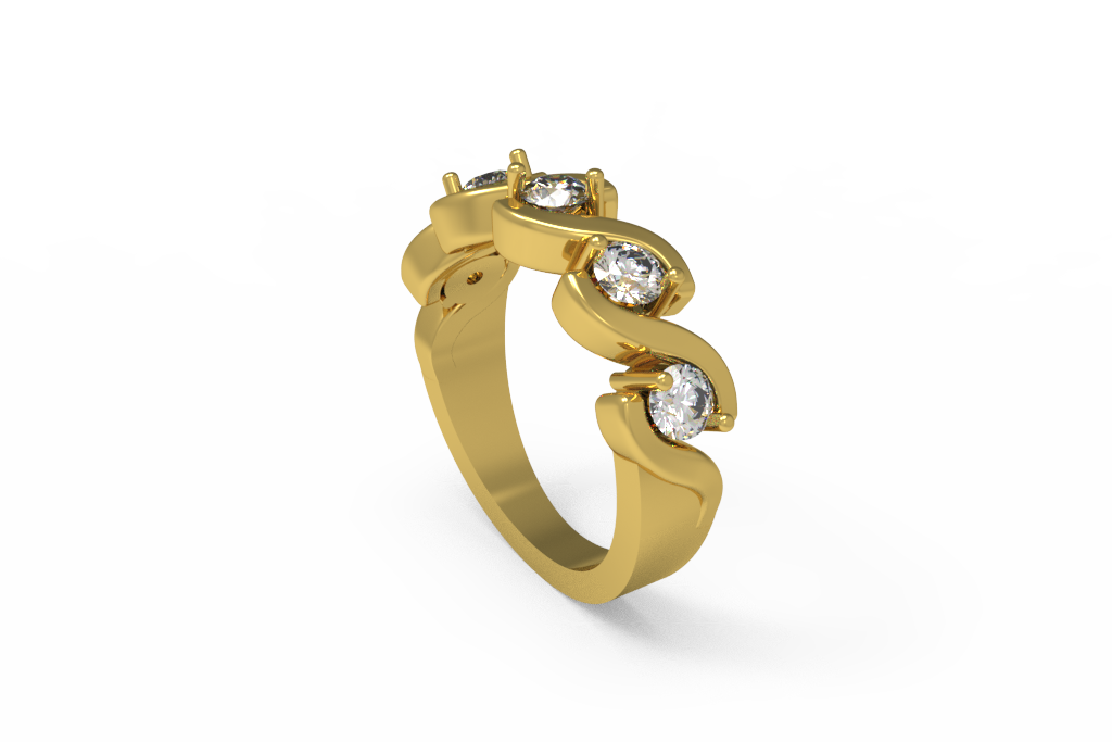 Five Stone Wave Vine Band With Sculpted Ribbon Settings