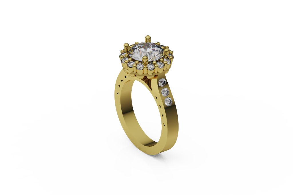 Round Halo Ring with Spaced Shoulder Stones
