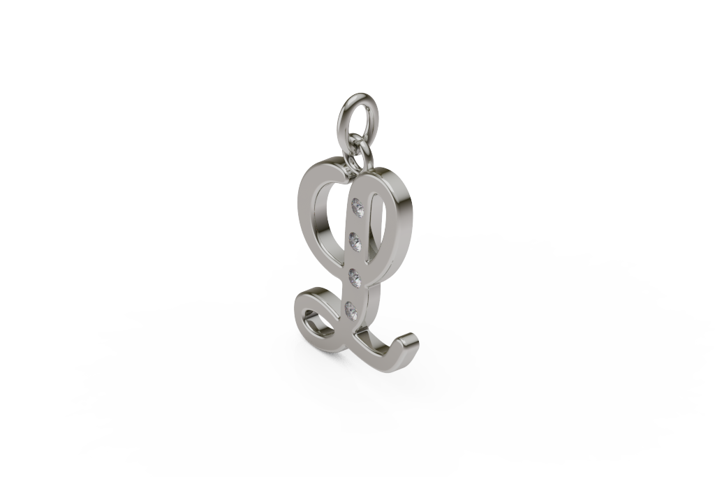 Looped Script Initial Pendant with Four Round Stone Accents