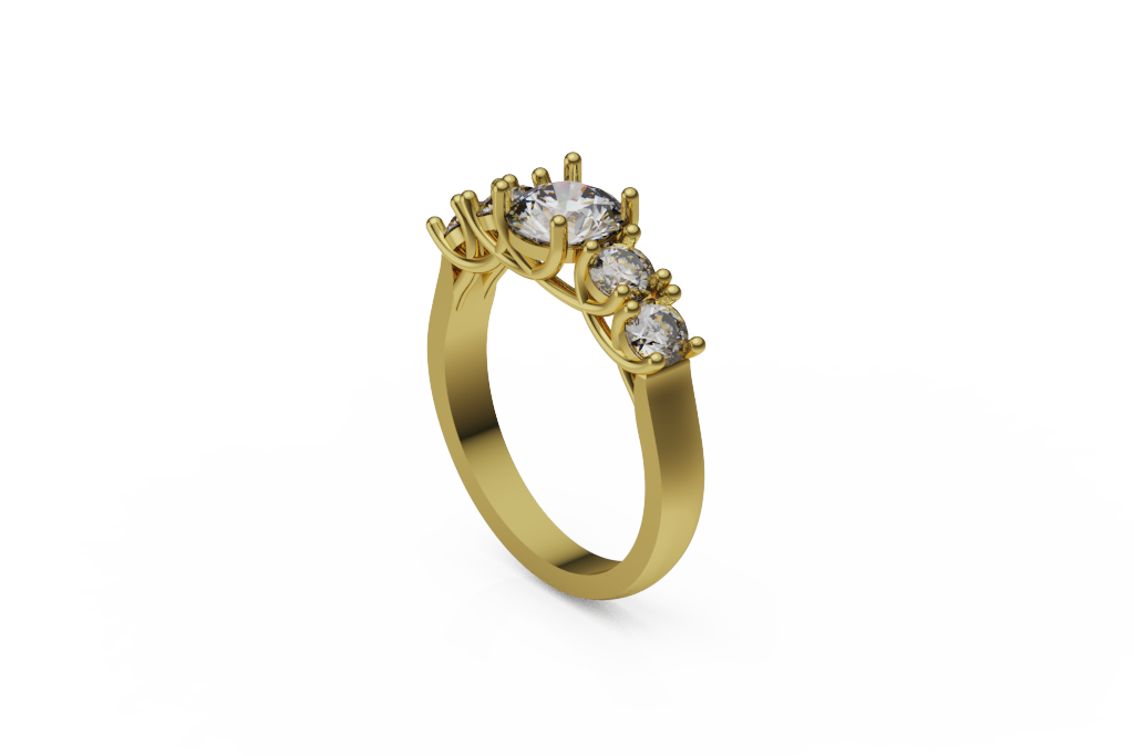 Round Five-Stone Ring with Open Curved Claw Baskets