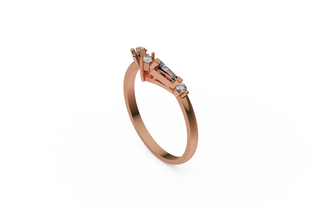 V-Shaped Baguette and Round Stone Band
