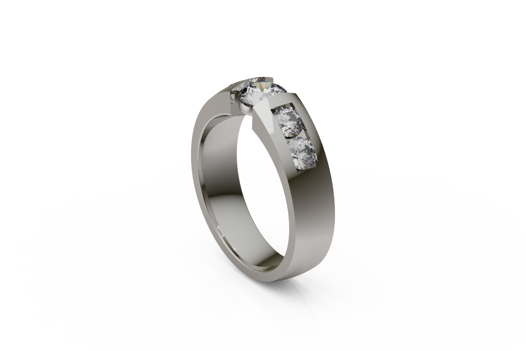 Wide Round Five-Stone Ring with Open Center and Channel Shoulders