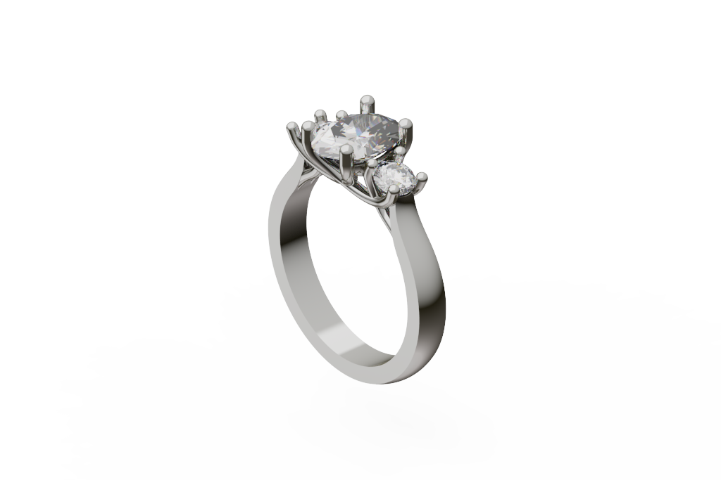 Oval Center Three-Stone Ring with Round Sides and Open Baskets