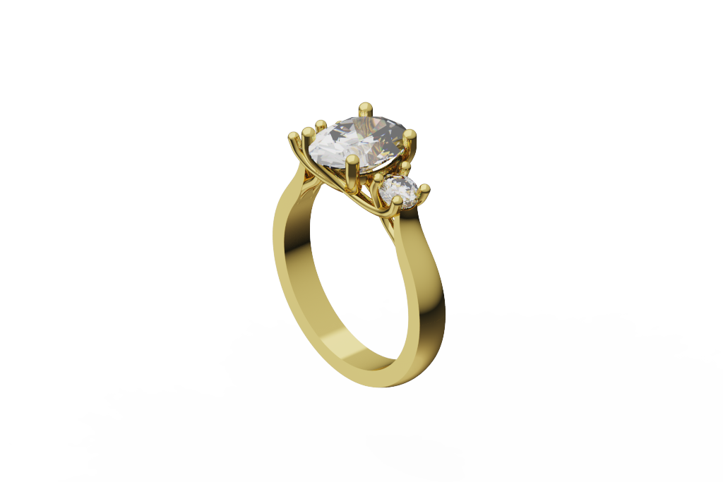 Oval and Round Three-Stone Ring with Curved Claw Baskets