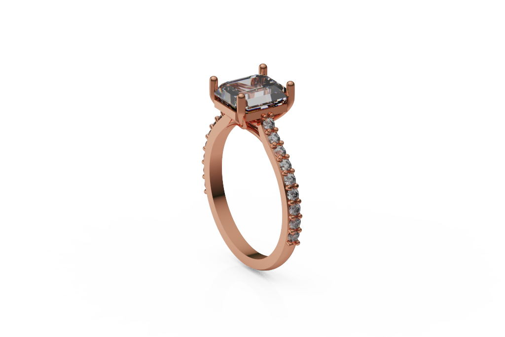Emerald-Cut Center Ring with Round Stone Shoulders