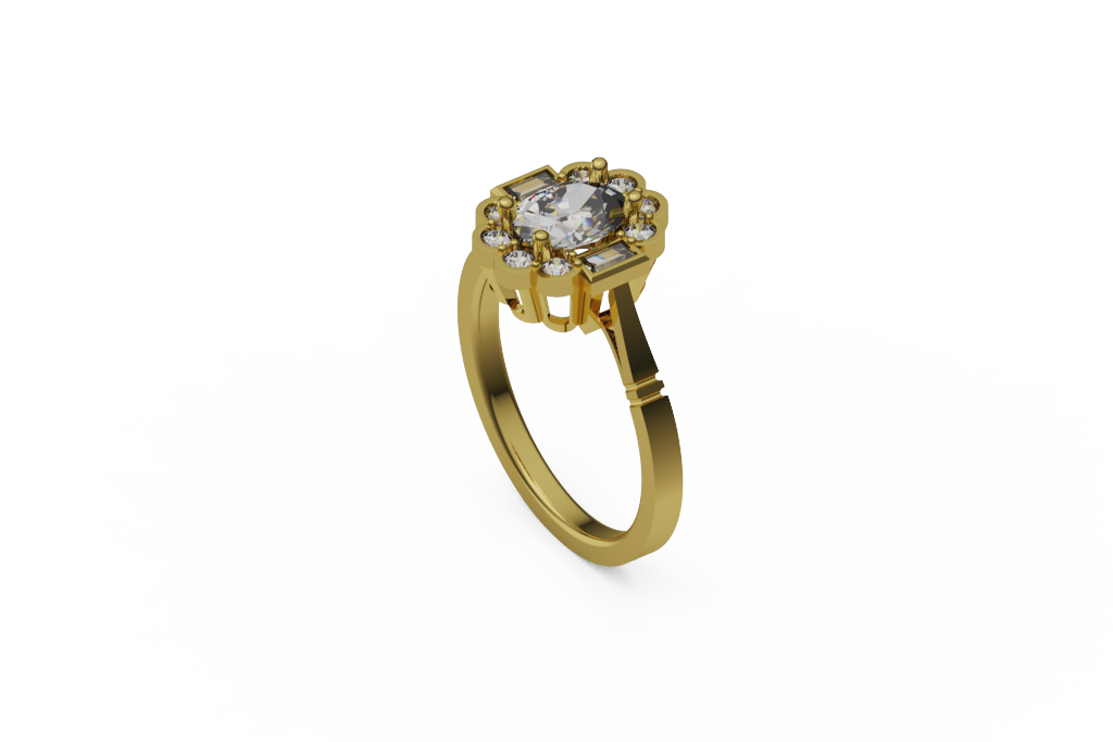Scalloped Oval Center Ring with Framed Baguette Accents