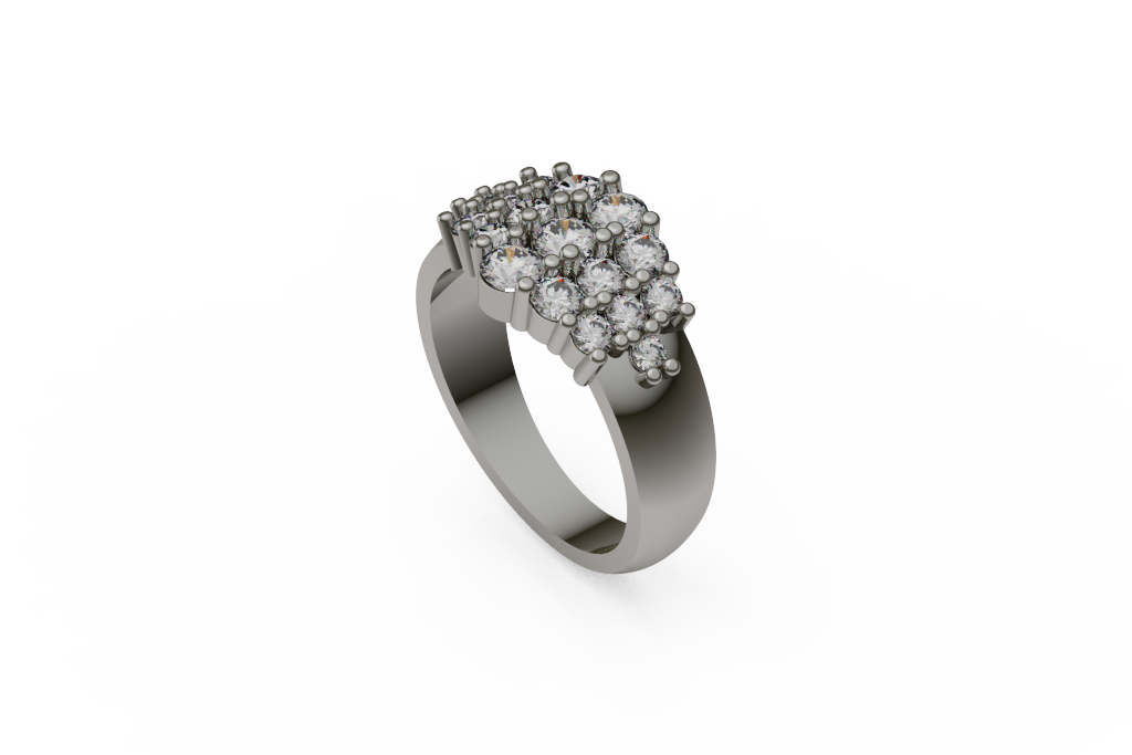 Graduated Triple-Row Round Stone Cluster Ring