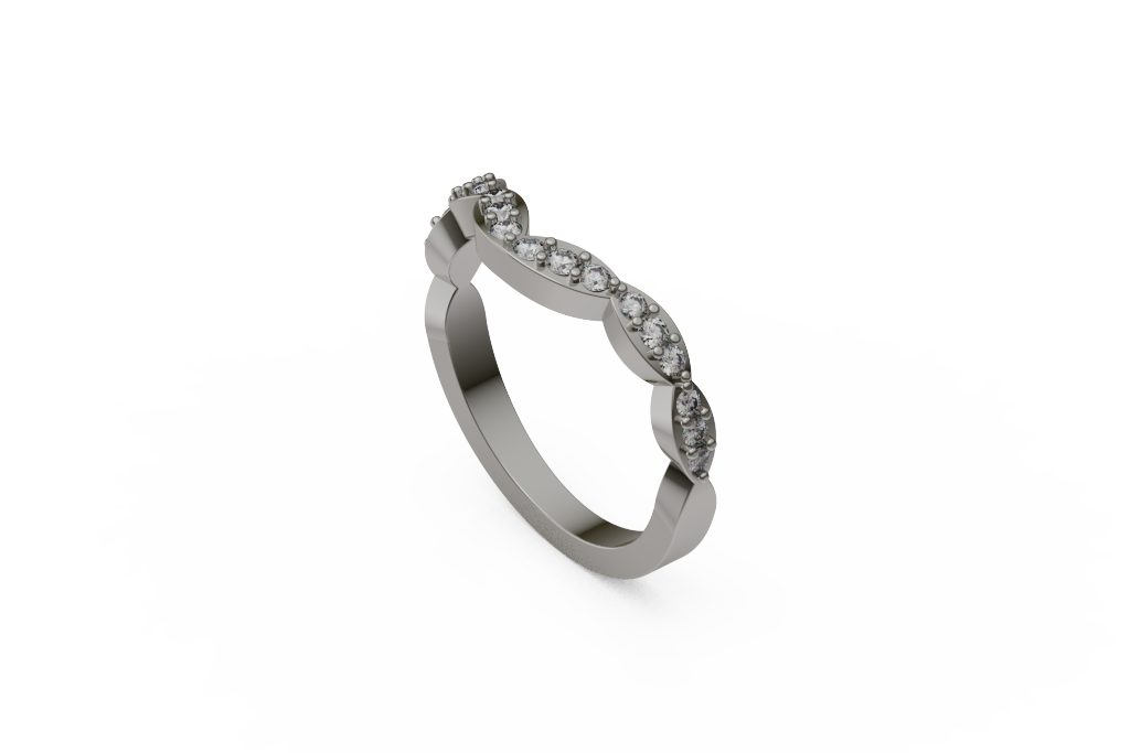 Dipped Contour Band with Round Stone Leaf-Like Panels